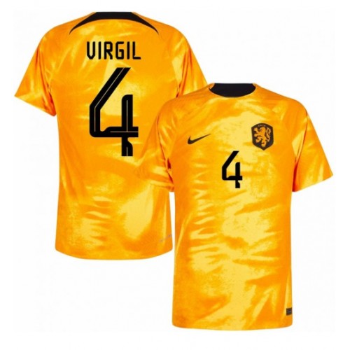 Fotballdrakt Herre Nederland Virgil van Dijk #4 Hjemmedrakt VM 2022 Kortermet